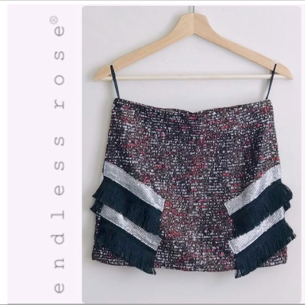 Revolve Endless Rose Tweed Fringe Sparkle Skirt